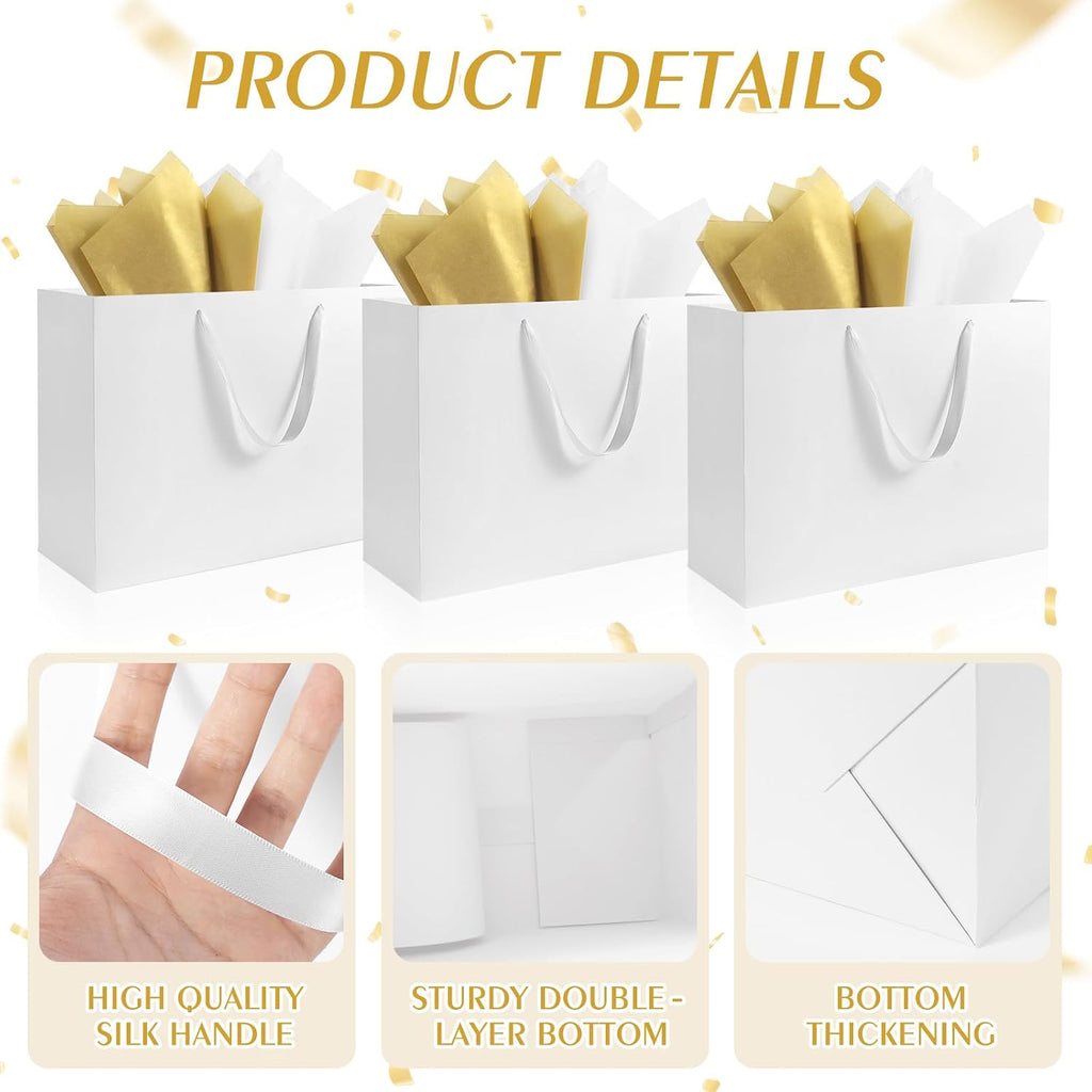 3 Pack Extra Large White Gift Bags with Handles & 6 Tissue Papers