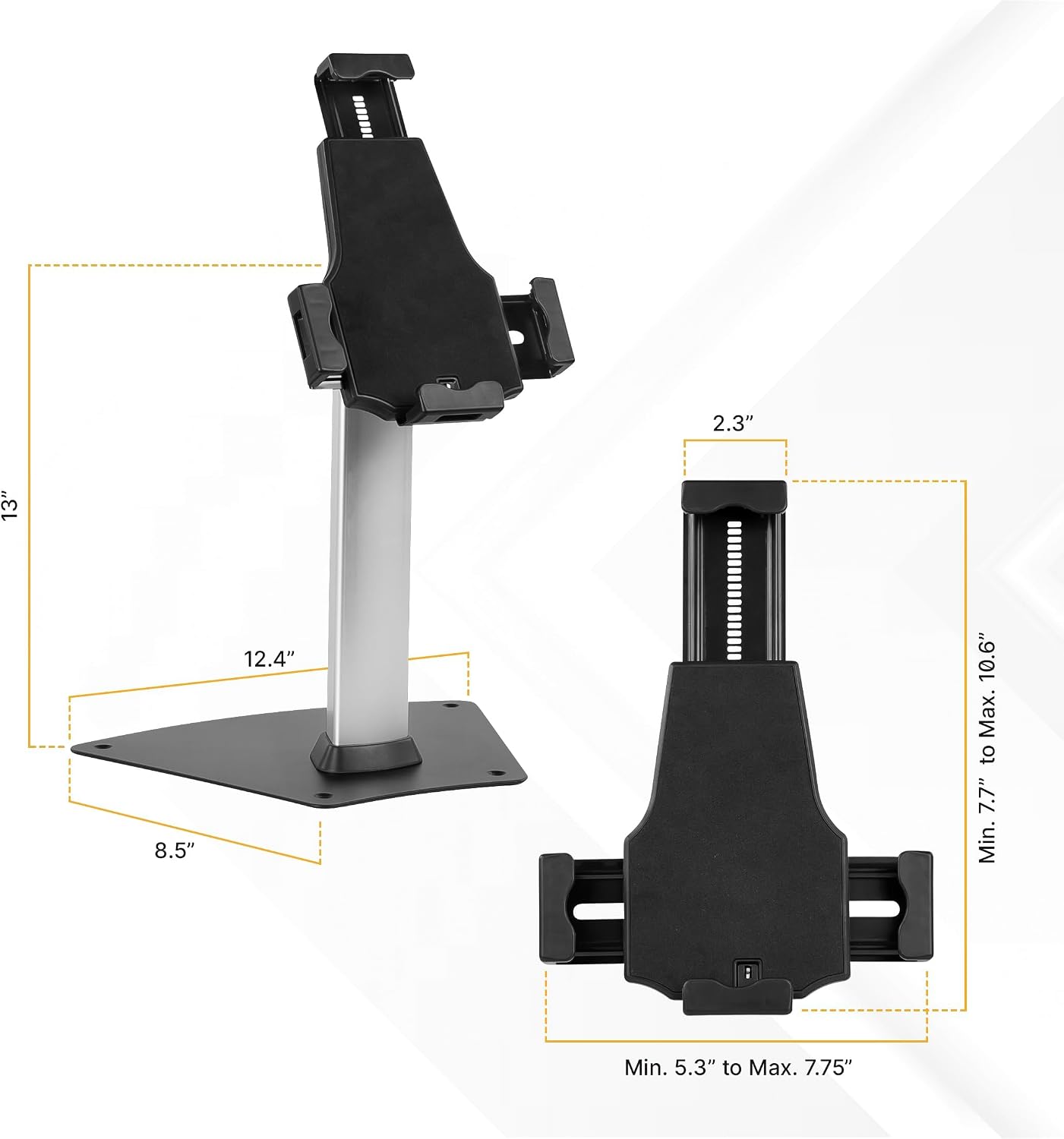 Secure Universal Tablet POS Kiosk Stand with Locking Clamp & Bolt-Down Base, 360° Rotation & +80°/-65° Tilt, Wall or