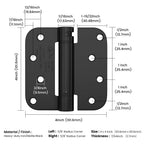 3 Pack Self Closing Door Hinges 4 Inch Black 5/8" Radius Corners