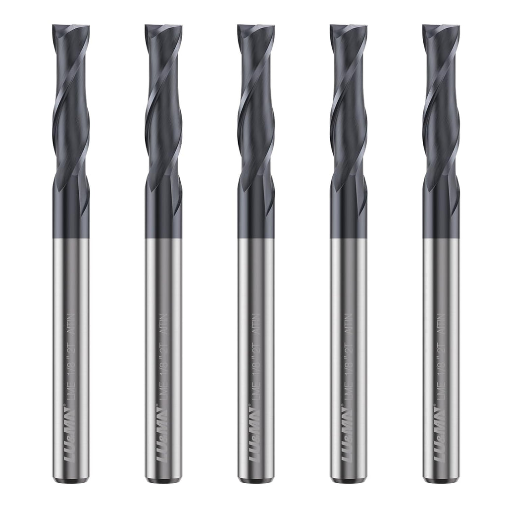 LU&MN Carbide Square End Mill, 2 Flute, 1/8", 5 Piece