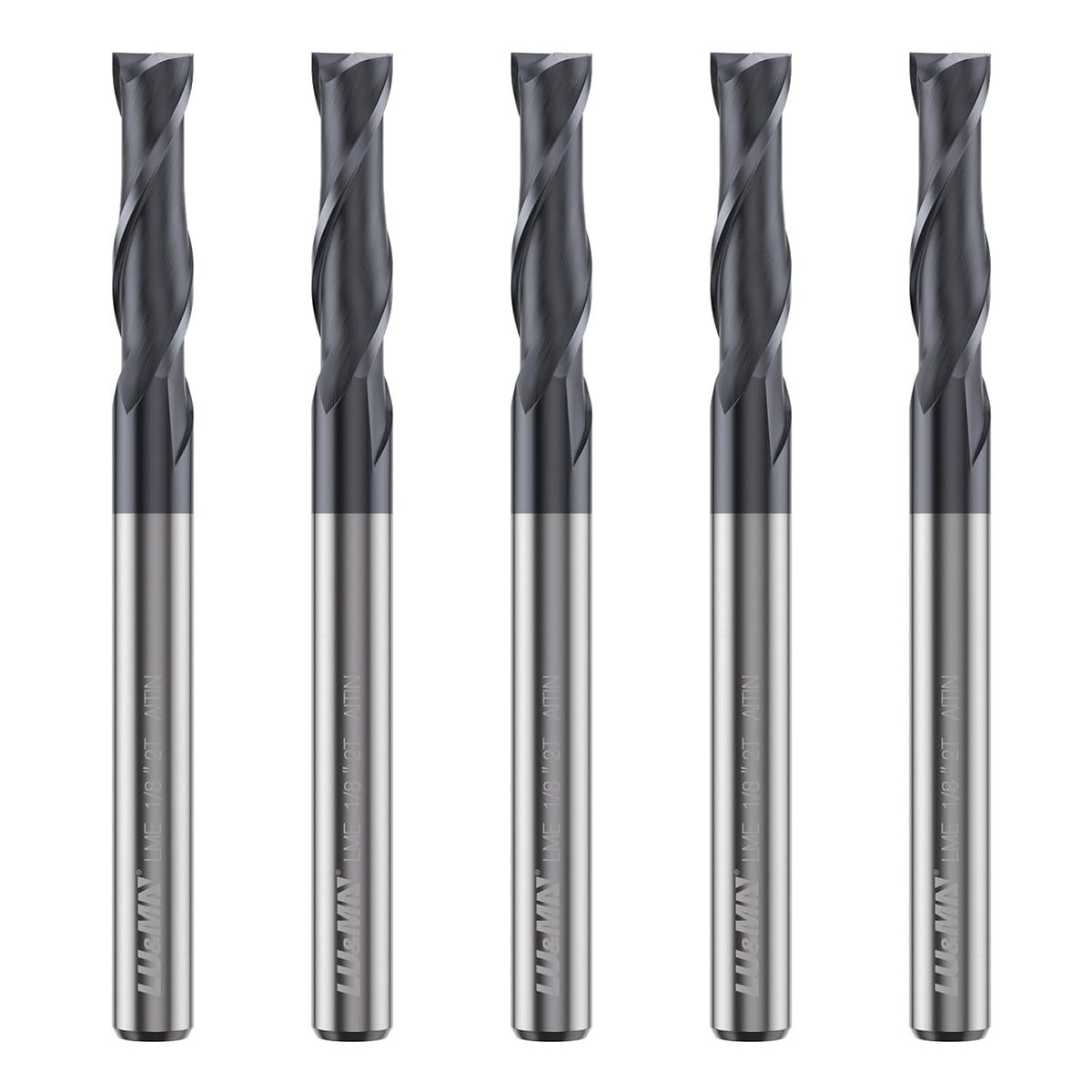LU&MN Carbide Square End Mill, 2 Flute, 1/8", 5 Piece