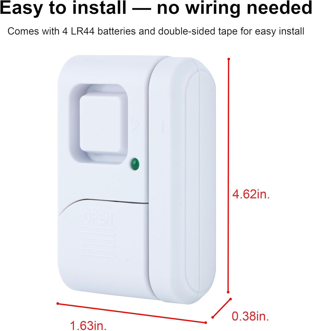Personal Security Window and Door Alarm, 4 Pack, DIY Protection, Burglar Alert, Wireless Chime/Alarm, Easy