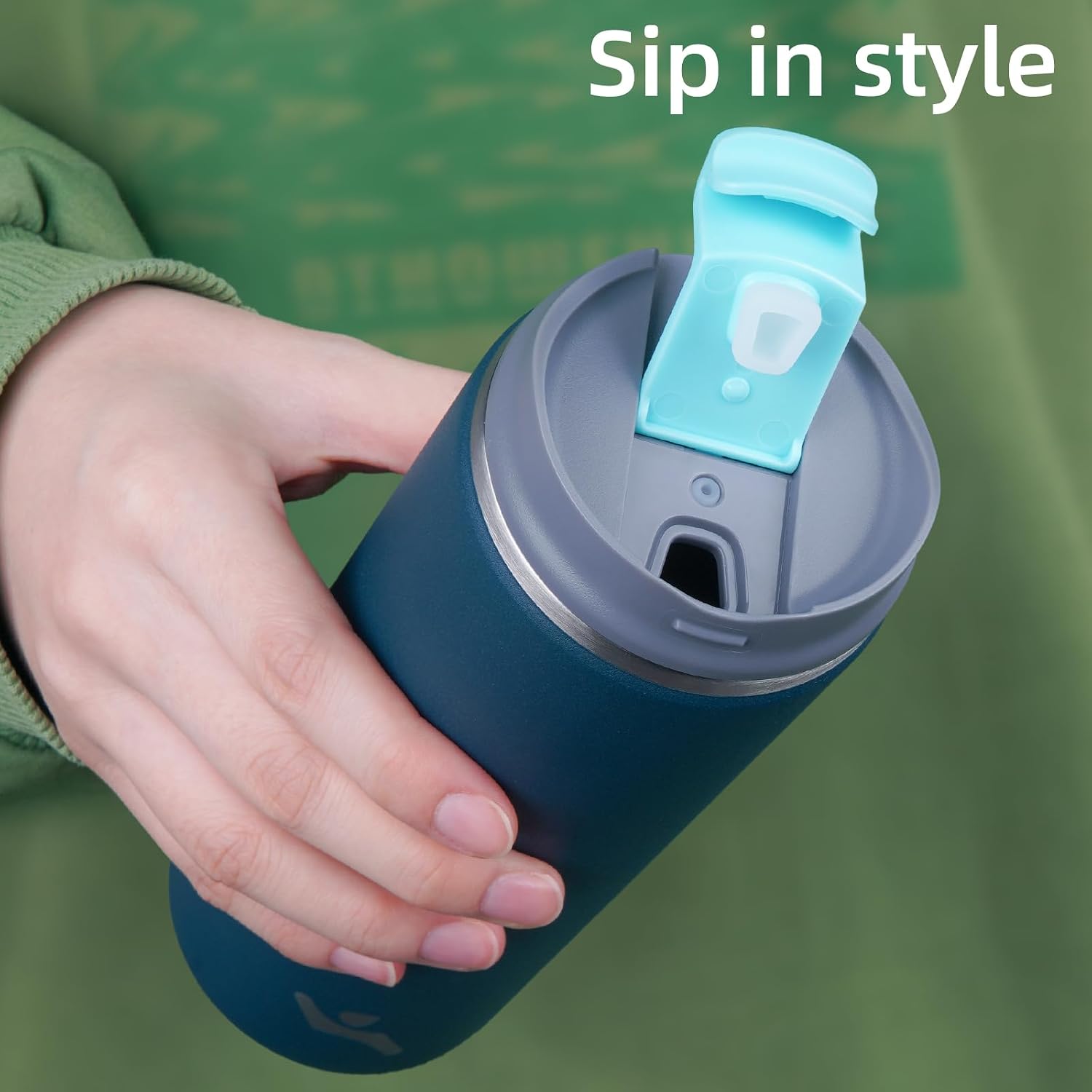 16oz Travel Coffee Mug with Lid, Insulated Stainless Tumbler | Navy Blue; BPA-free, leak-proof travel mug for hot