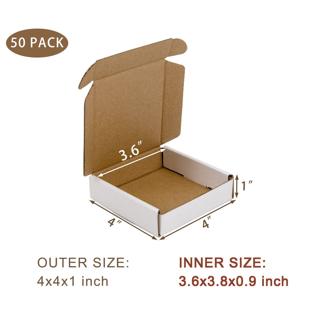50 Pack 4x4x1 Inches Small Shipping Boxes, White Corrugated Cardboard Boxes, Moving Mailing Packing Box