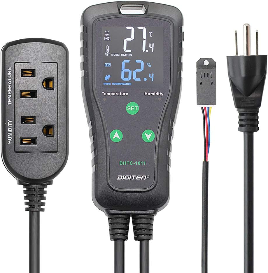 DHTC-1011 Temperature and Humidity Controller Outlet Plug in Thermostat Humidistat Reptile Humidity Controller