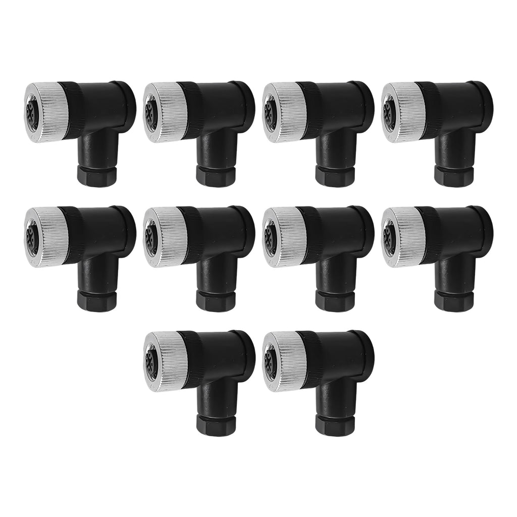 10Pcs M12 5Pin Female Industrial Aviation Connector (A-Code) Waterproof, Sensor Socket Field-Assemblable 12mm Circular Socket Panels Adapter IP67 Right Angel