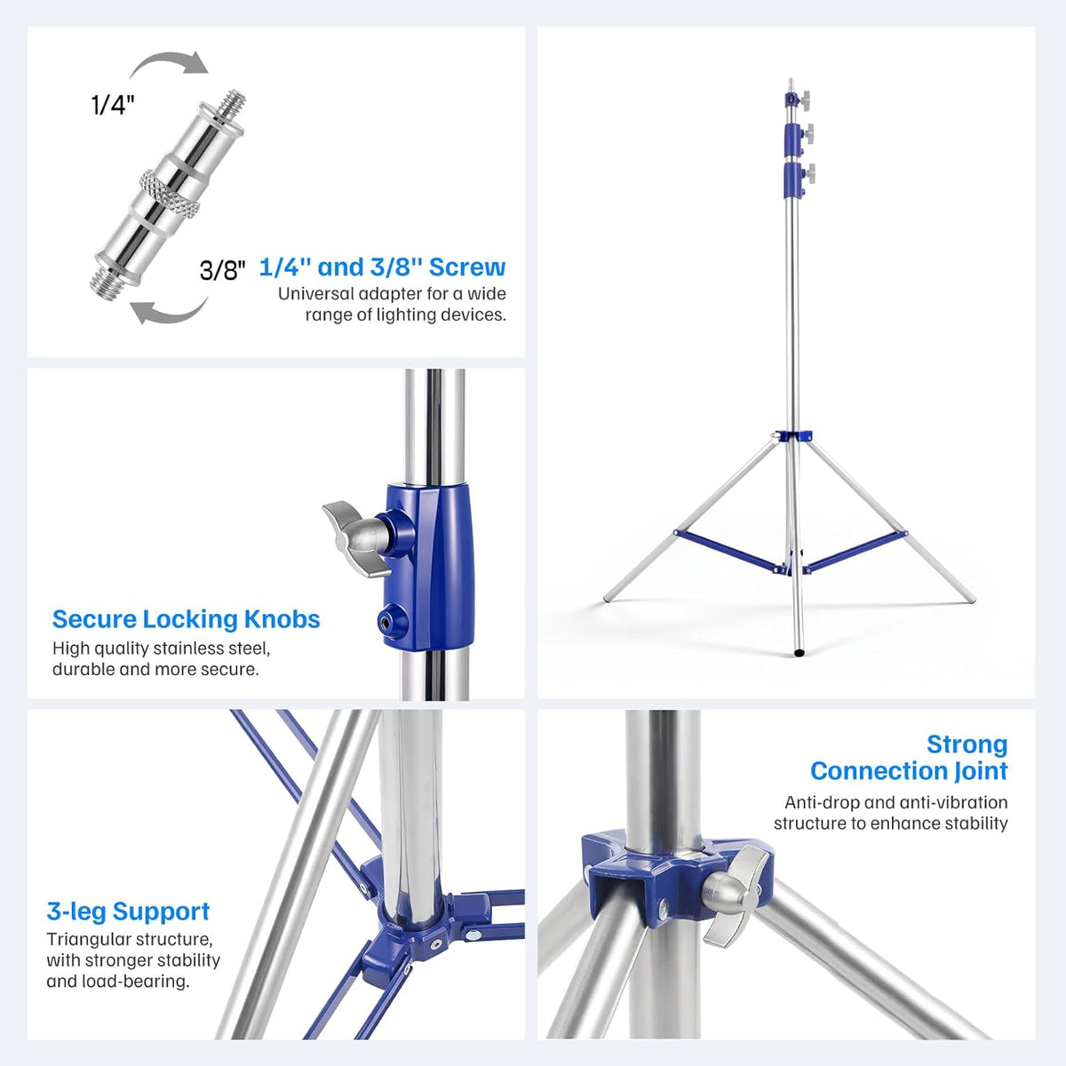 Heavy Duty Light Stand for Photography, 10.5ft/320cm Adjustable Tripod | Spring Cushioned Light Stand with 1/4"