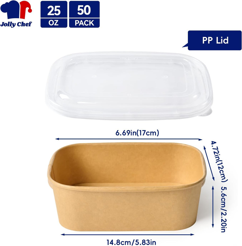 50 Pack Paper Food Container with Lid 25 oz Meal Prep Containers