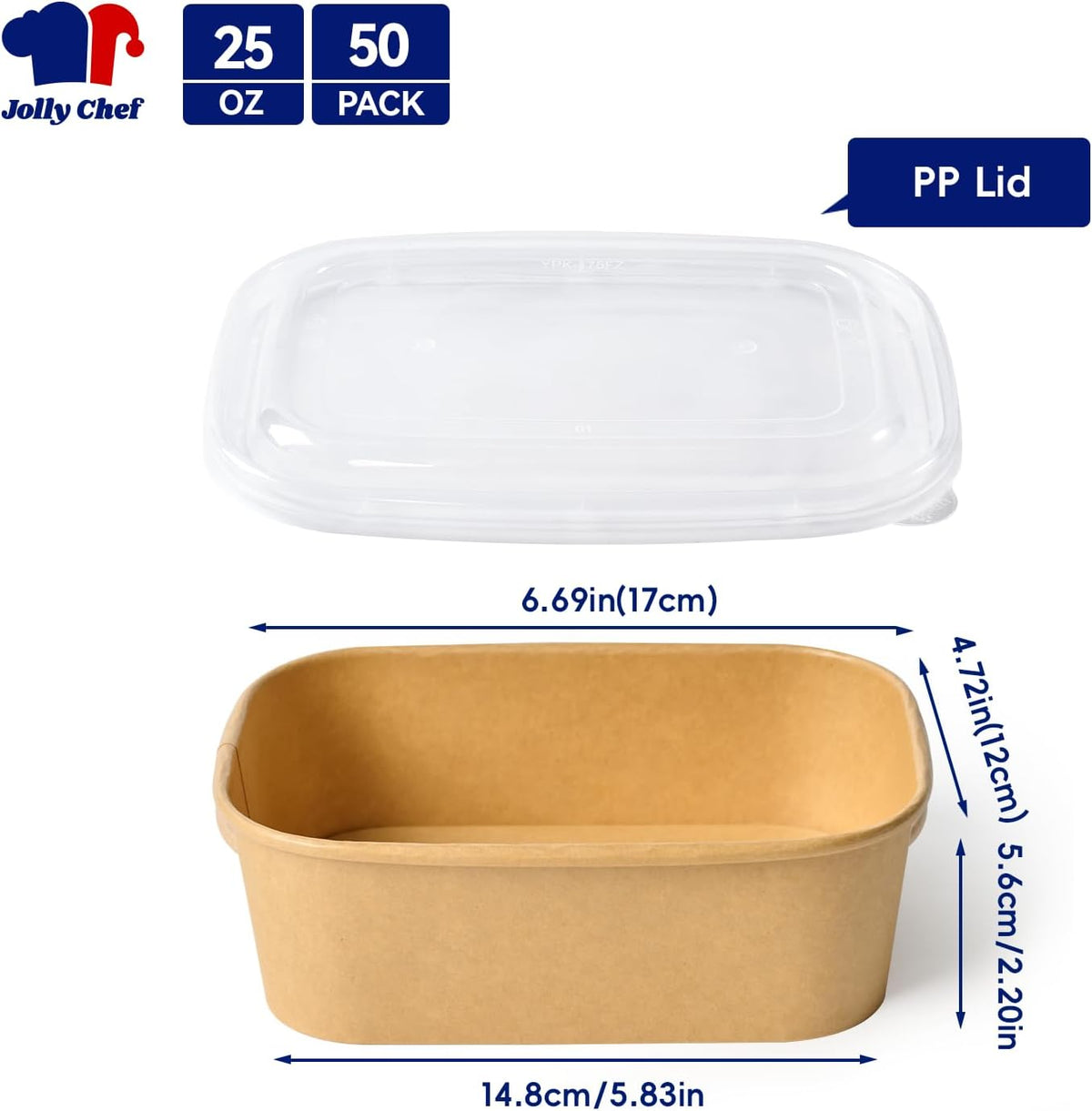 50 Pack Paper Food Container with Lid 25 oz Meal Prep Containers