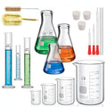 Glass Beakers Cylinder Erlenmeyer Flask Pipettes Glassware Set | 4 Beaker 500/250/100/50ml, 3 Flask 150/100/50ml, 3