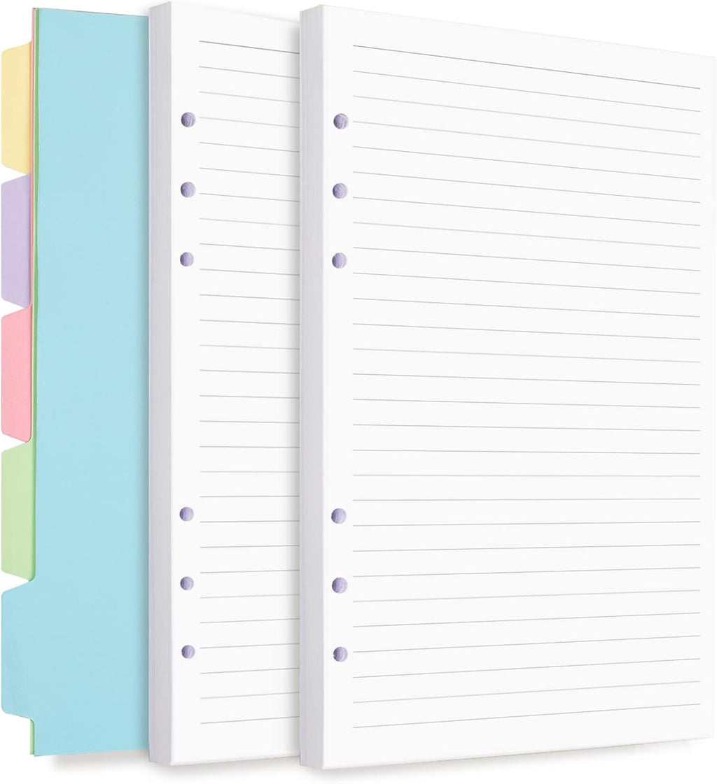A5 Refill Paper, Planner Inserts for A5 Binder Budget Planner Journals Notebook, 6 Ring Loose Leaf Lined Paper with