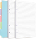 A5 Refill Paper, Planner Inserts for A5 Binder Budget Planner Journals Notebook, 6 Ring Loose Leaf Lined Paper with