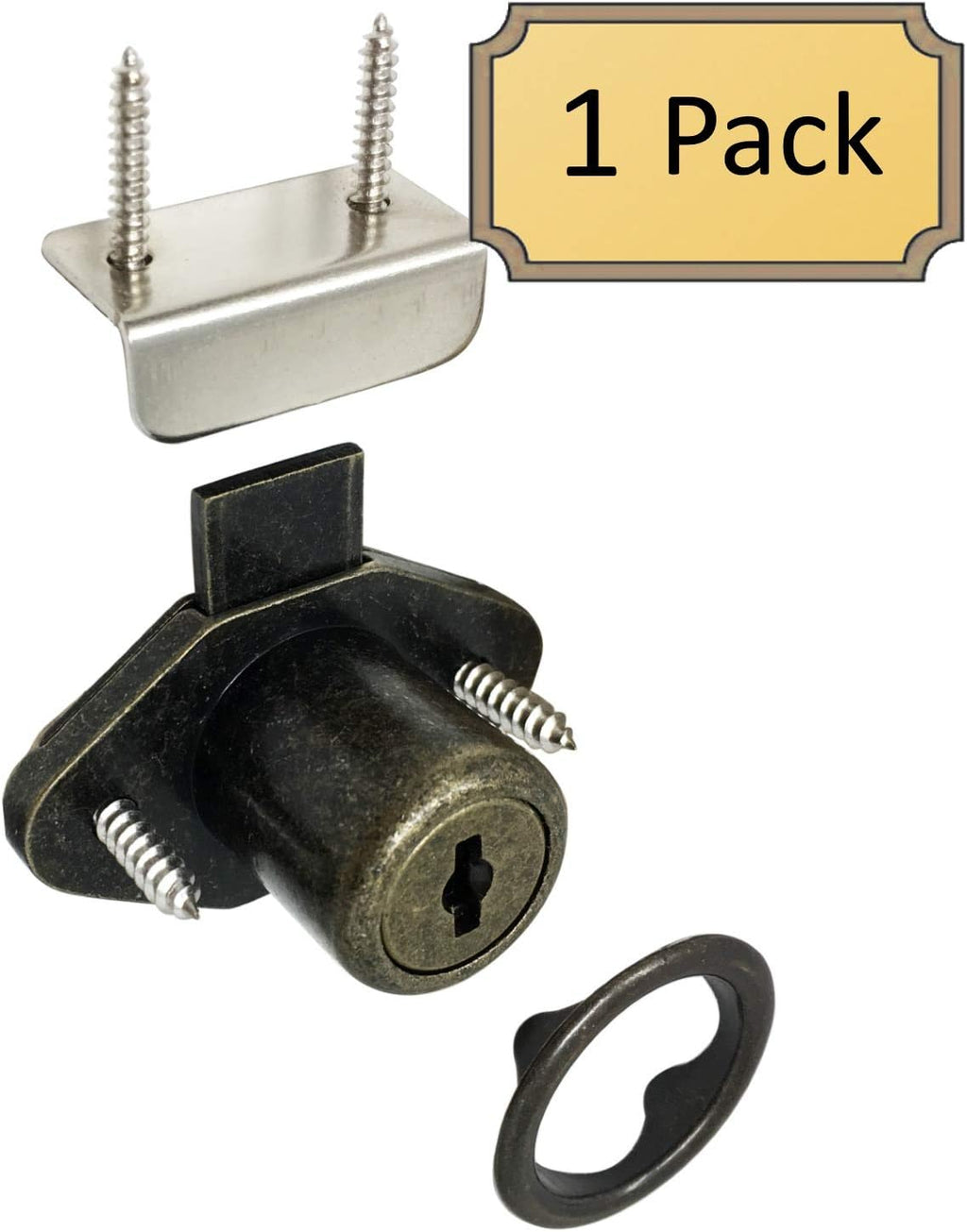 Office Desk Lock for Drawer & Door - 7/8" (.875") Bore - Antique Brass- Keyed Alike - Includes Escutcheon Trim Ring