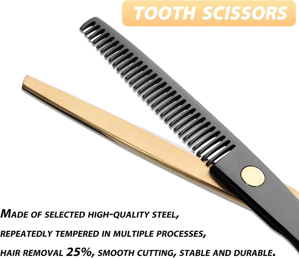 Black Gold Professional Hair Cutting Scissors - Stainless Steel Barber Thinning Shears - Multifunctional Straight and