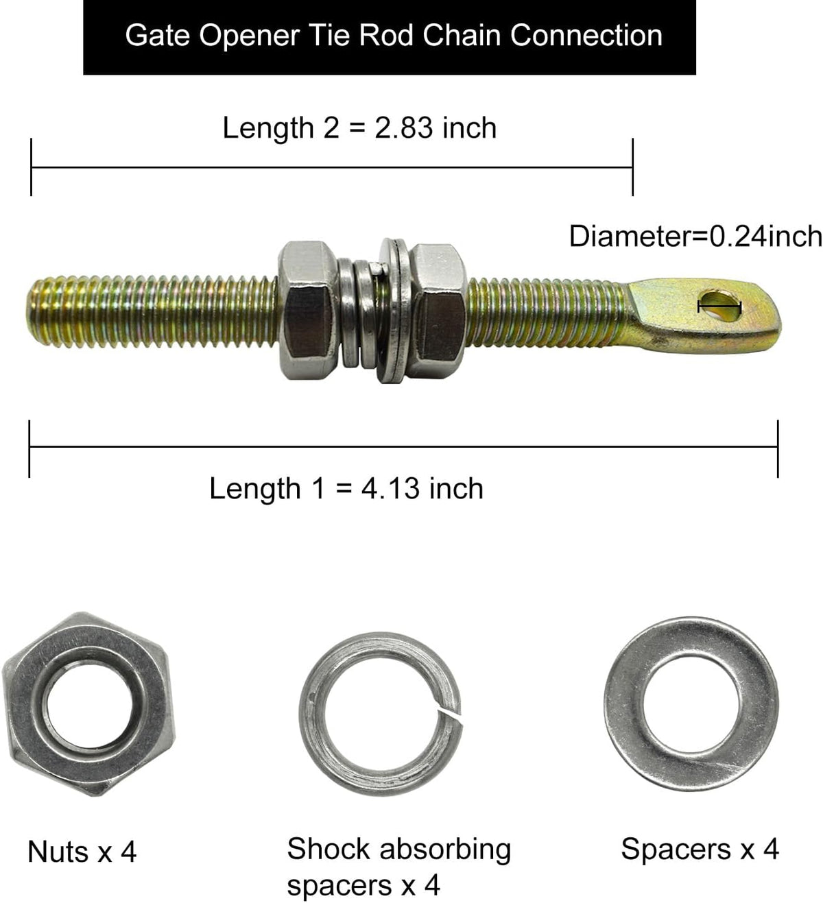 Automatic Gate Opener Tie Rod Chain Connection Hardware,Sliding Gate Roller Chain Bolt Tensioner Compatible with ANSI #40#41#428 (Flat, L)