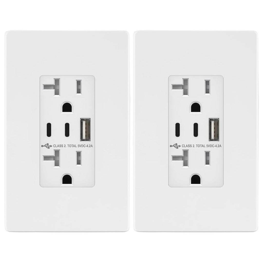 TOPGREENER 4.2A Dual Type C&A USB Wall Outlet, Charging Power Receptacle