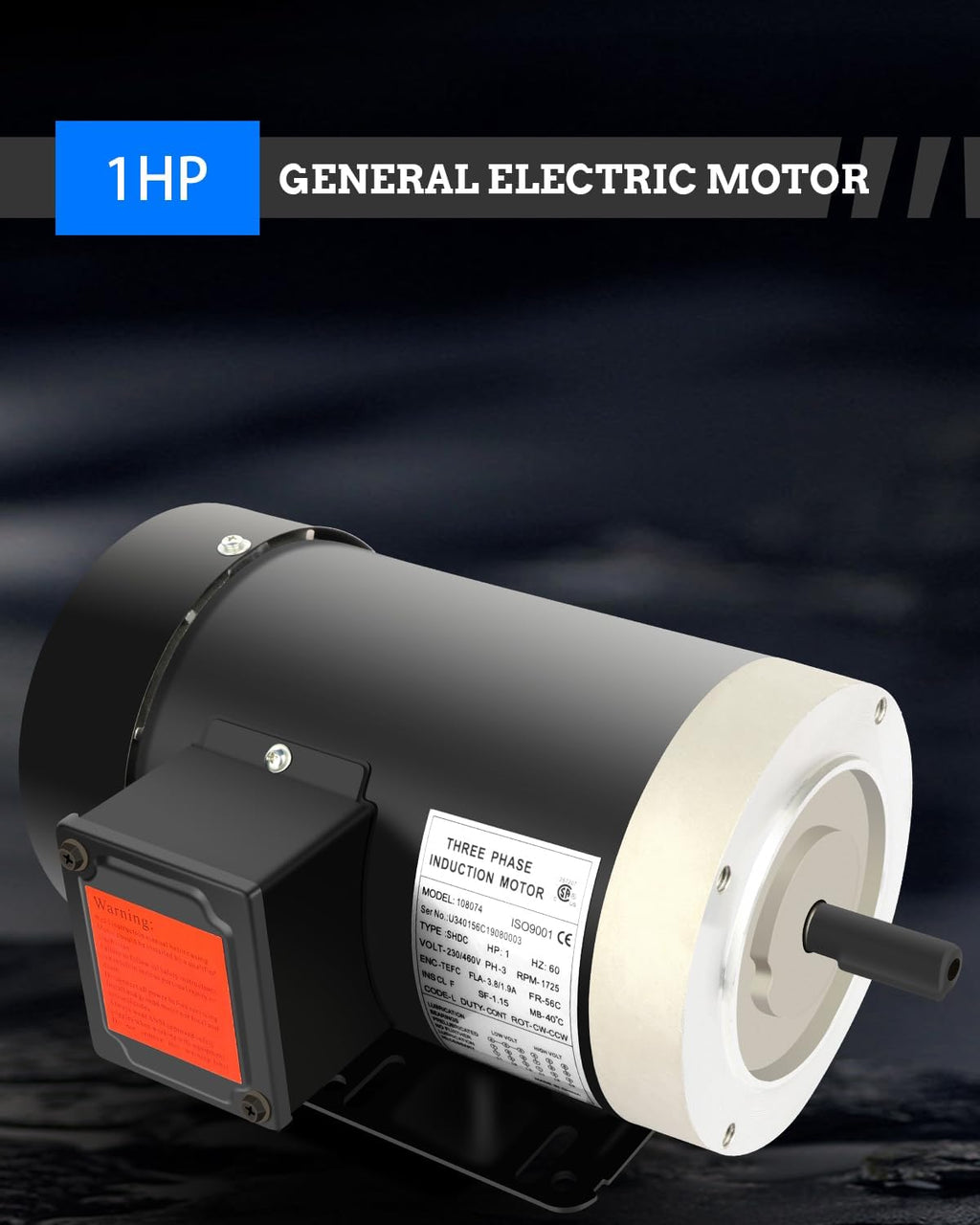 1HP General Electric Motor 1725RPM Three Phase,56C Frame,230V/460V