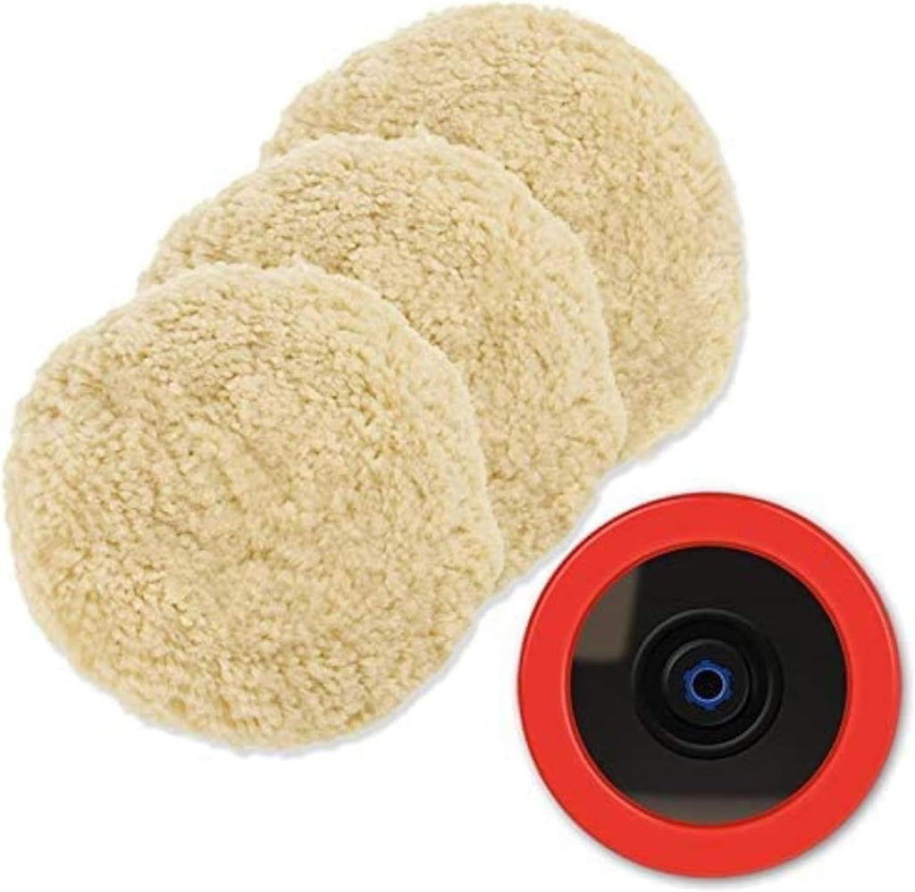 Wool Polishing Pads, 8"(200mm) 100% Natural Wool Buffing Pad with Hook & Loop Backing 4pcs Set Come with 5/8-11