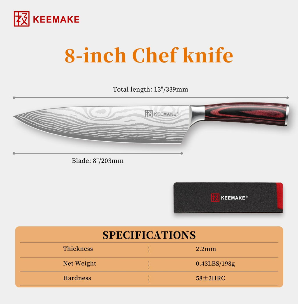 8" Chef Knife, Ultra Sharp Kitchen Knife with Ergonomic Handle