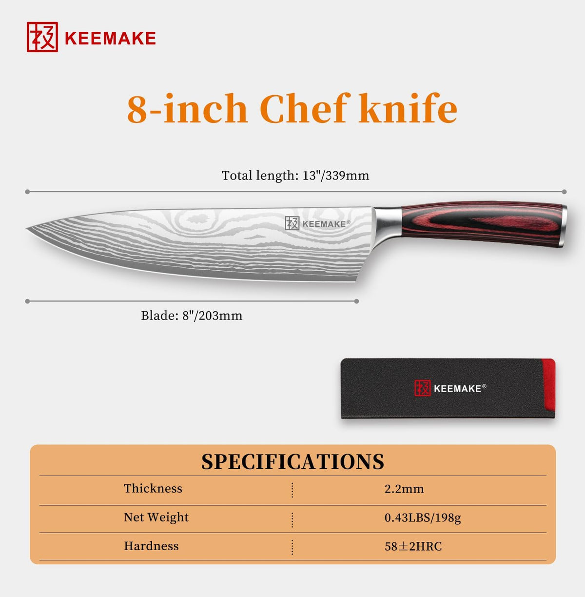 8" Chef Knife, Ultra Sharp Kitchen Knife with Ergonomic Handle