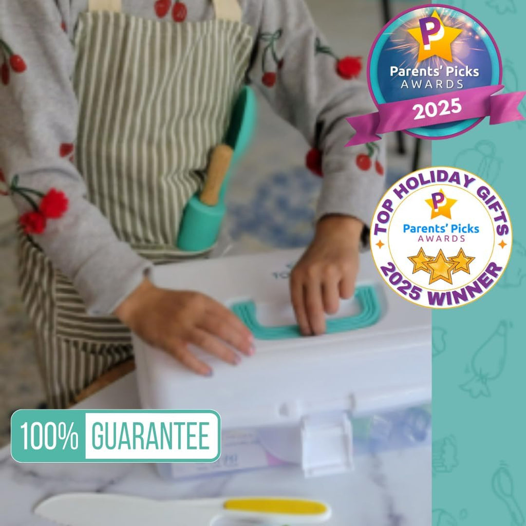 JR Kids Real Cooking and Baking Ultimate Gift Set | Montessori Kid-Safe Knives, Apron, Visual Cookbook, Timer