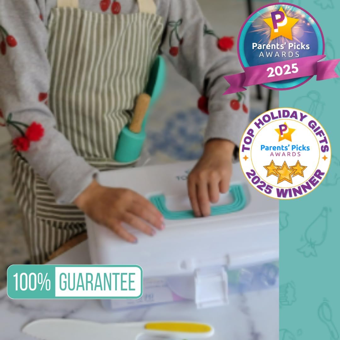 JR Kids Real Cooking and Baking Ultimate Gift Set | Montessori Kid-Safe Knives, Apron, Visual Cookbook, Timer