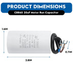 CBB60 20uF Motor Run Capacitor 450 VAC Volts Round Cylinder 2 Leads