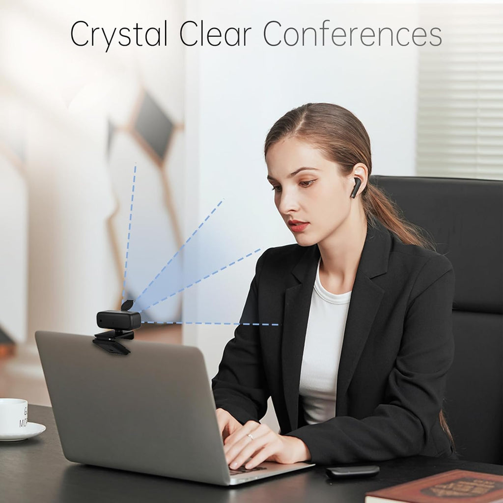 1080P HD Webcam with Noise-Canceling Mic, Auto Light Correction, Privacy Cover and Wide Angle Lens, Plug & Play USB