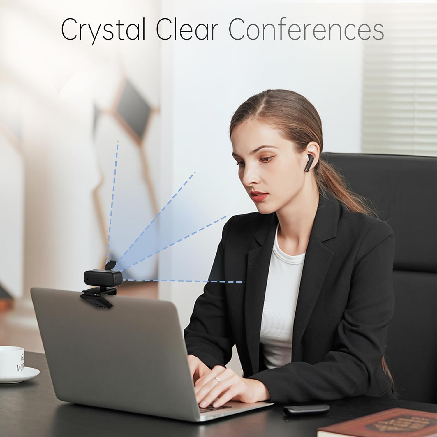 1080P HD Webcam with Noise-Canceling Mic, Auto Light Correction, Privacy Cover and Wide Angle Lens, Plug & Play USB