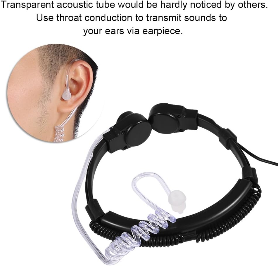 Professional Throat Headset, Walkie Talkie Acoutic Tube Earpiece PTT for UV5R 2-Way Radio Walkie Talkie for
