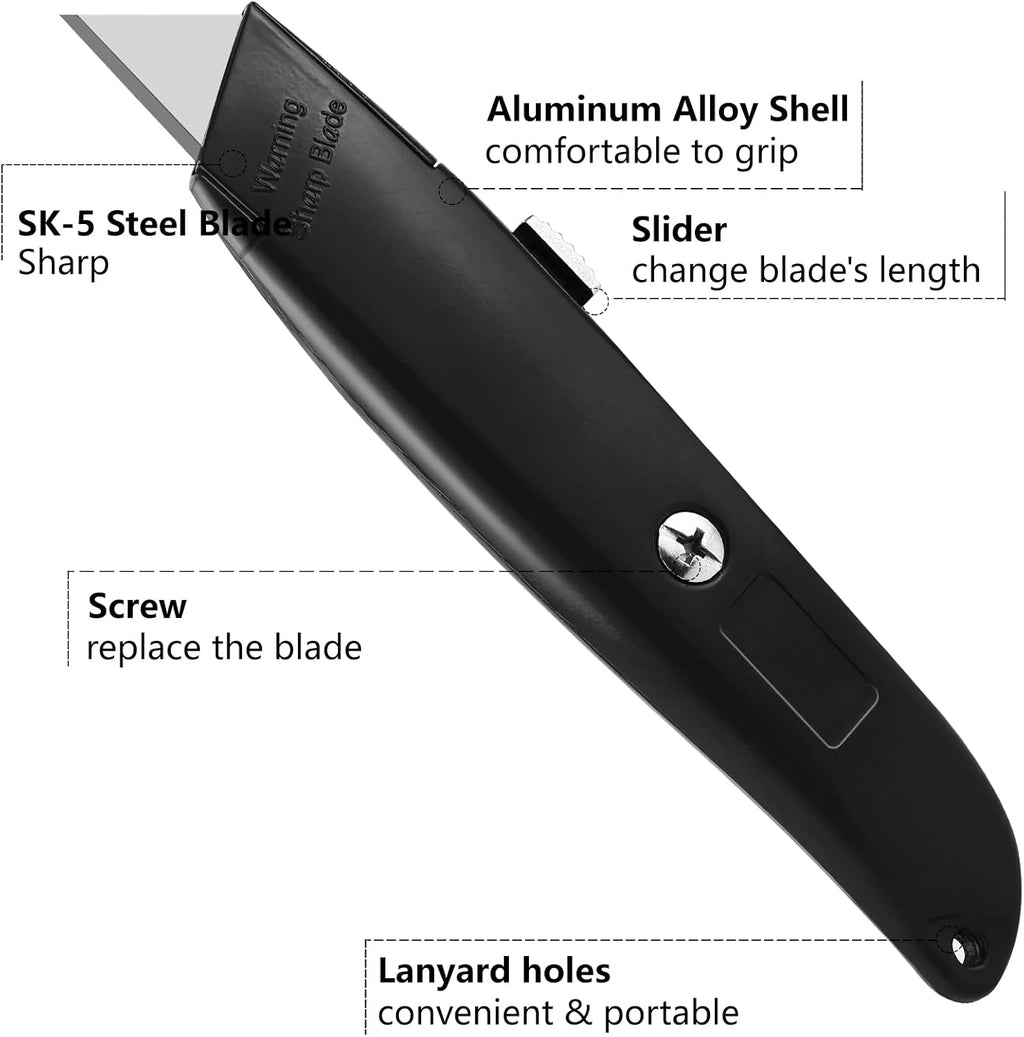 2 Pack Box Cutters Retractable Utility Knife, Black