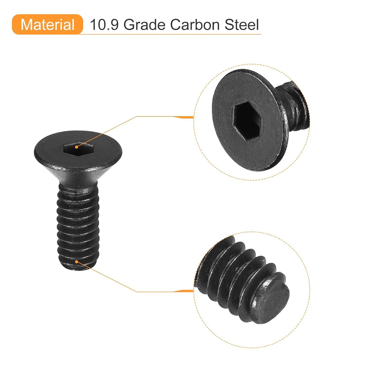 uxcell #6-32x1/2 Flat Head Socket Cap Screws, 10.9 Grade Carbon Steel Hex Socket Countersunk Flat Head Screw Bolts Machine Screws Fasteners, Fully Threaded, Black Oxide, 20Pcs