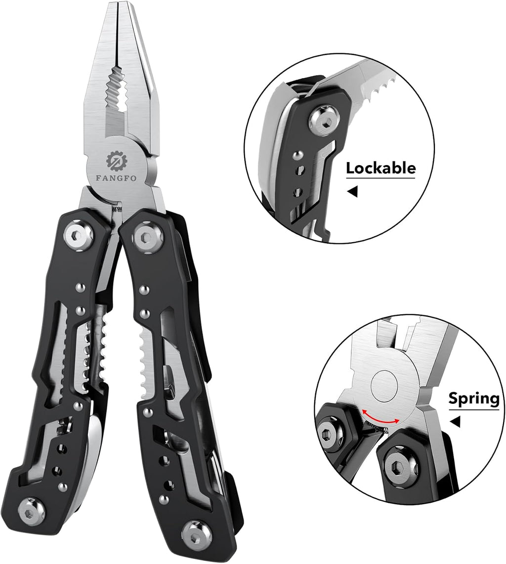 14-In-1 Multitool with Safety Locking, Professional Stainless Steel Multitool Pliers Pocket Knife, Bottle Opener
