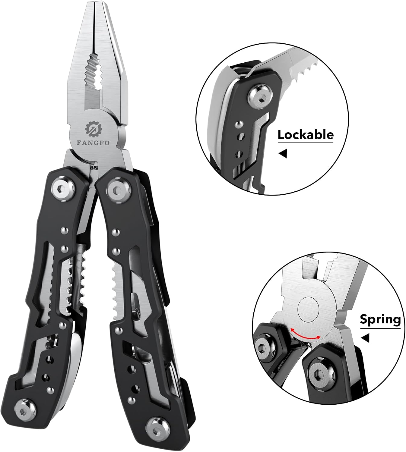 14-In-1 Multitool with Safety Locking, Professional Stainless Steel Multitool Pliers Pocket Knife, Bottle Opener