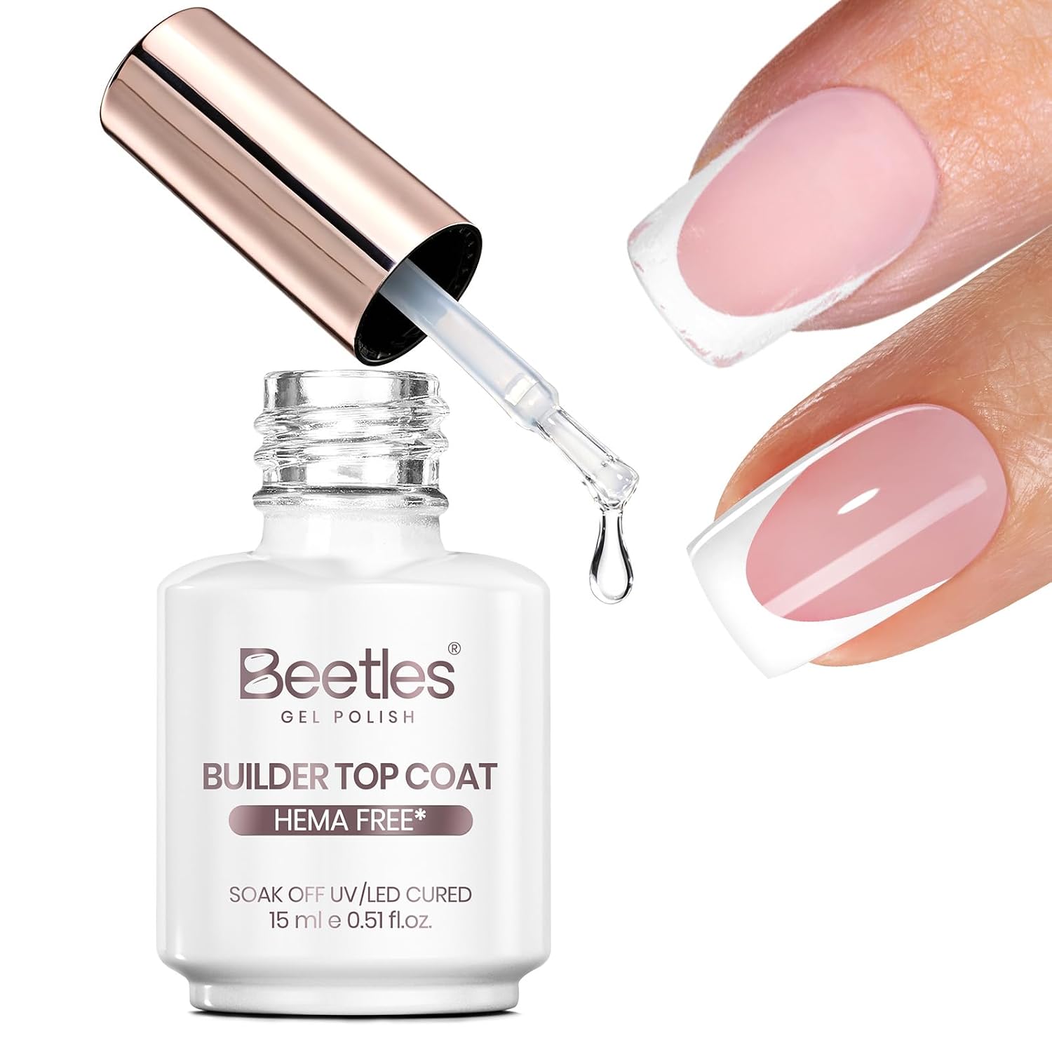 Beetles Builder Top Coat Gel Polish HEMA & TPO Free 1Pcs 15ml | UV LED Clear Soft Gel Top Coat for Press on Nails