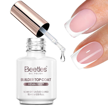 Beetles Builder Top Coat Gel Polish HEMA & TPO Free 1Pcs 15ml | UV LED Clear Soft Gel Top Coat for Press on Nails
