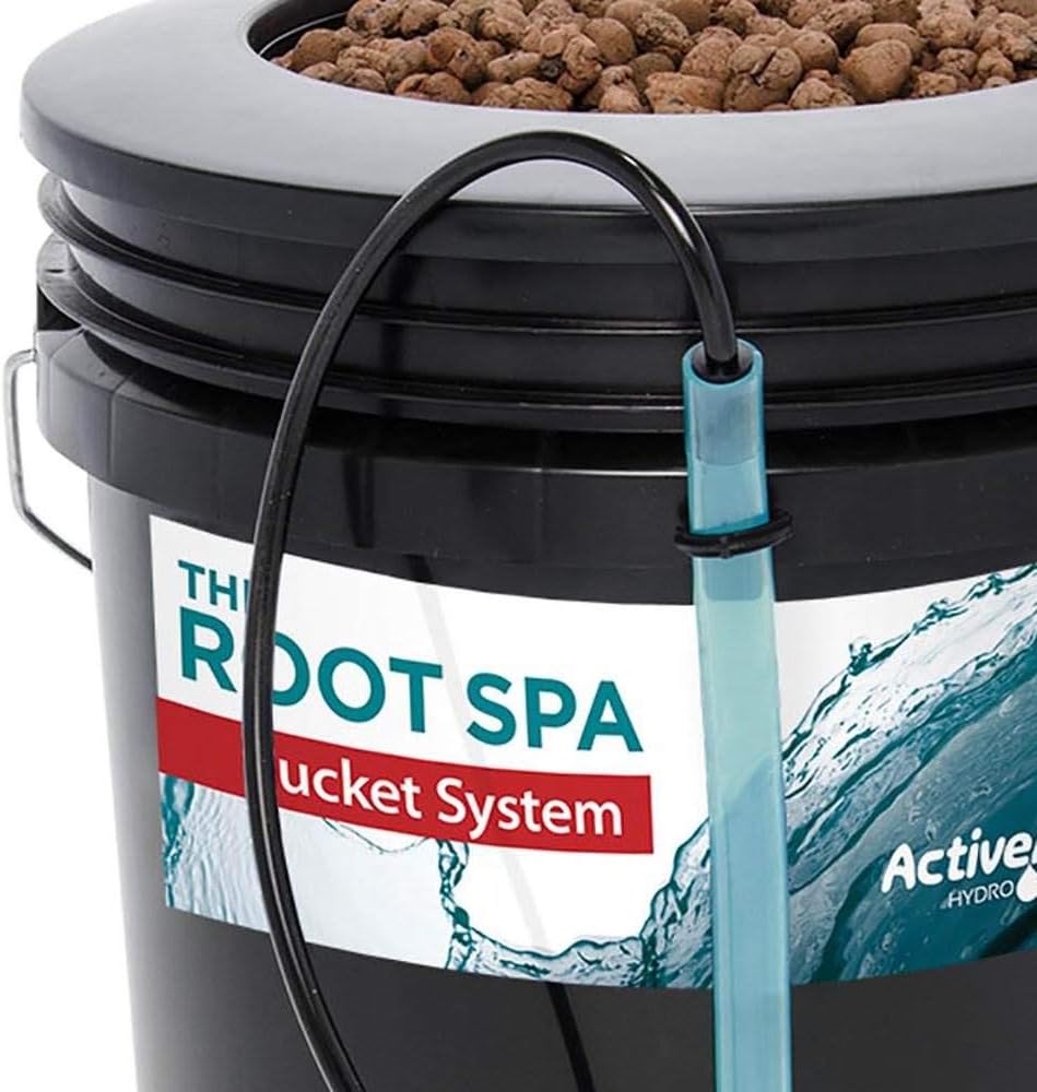 RS5GALSYS Root Spa Deep Water Culture Bucket System, 5 Gallon, black | 8 in Grow Basket, Air Pump Included, 1/2 in