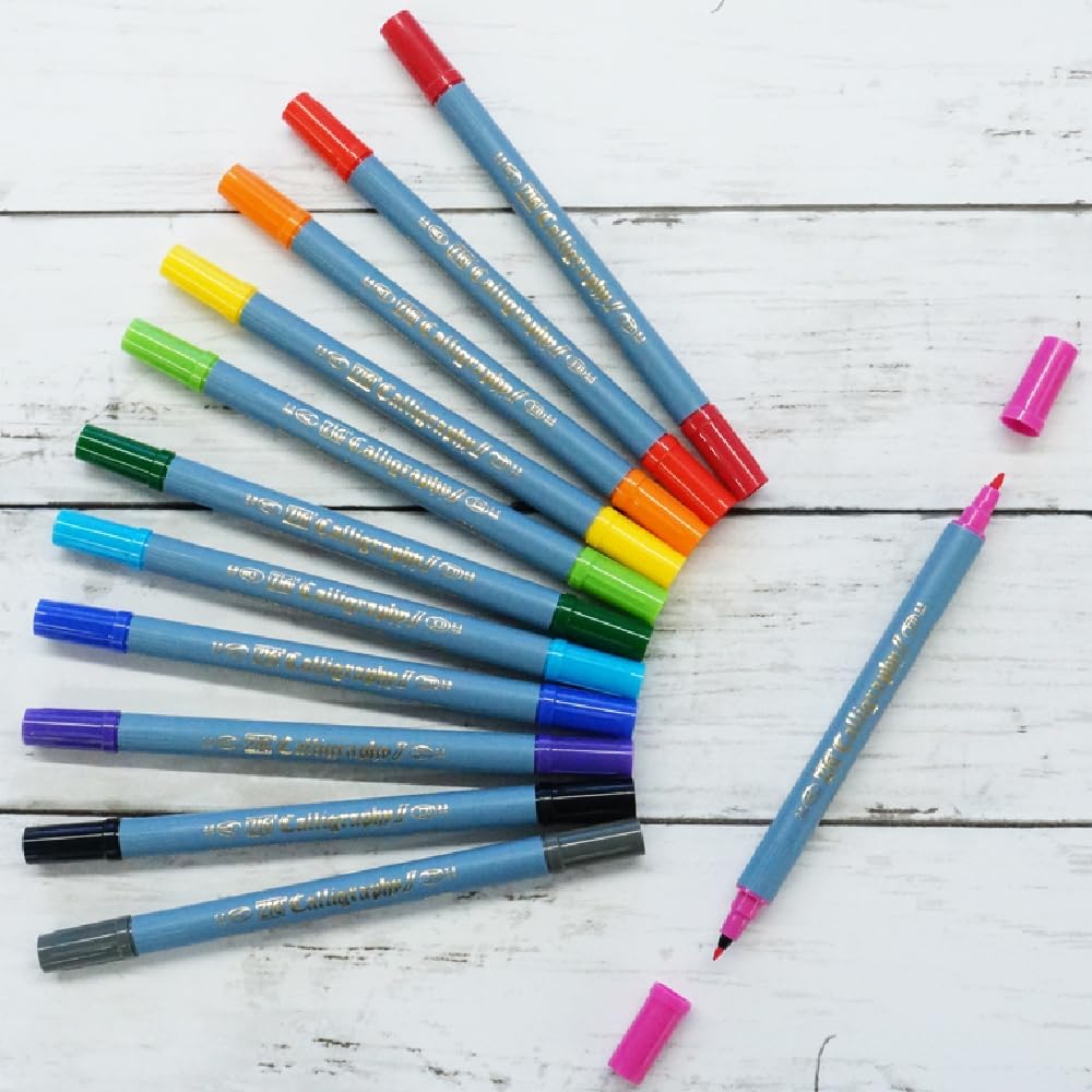 ZIG Calligraphy Marker Pens, 12 Colors set, 2mm & 3.5mm Dual Tip Markers, for Writing & Hand Lettering, for
