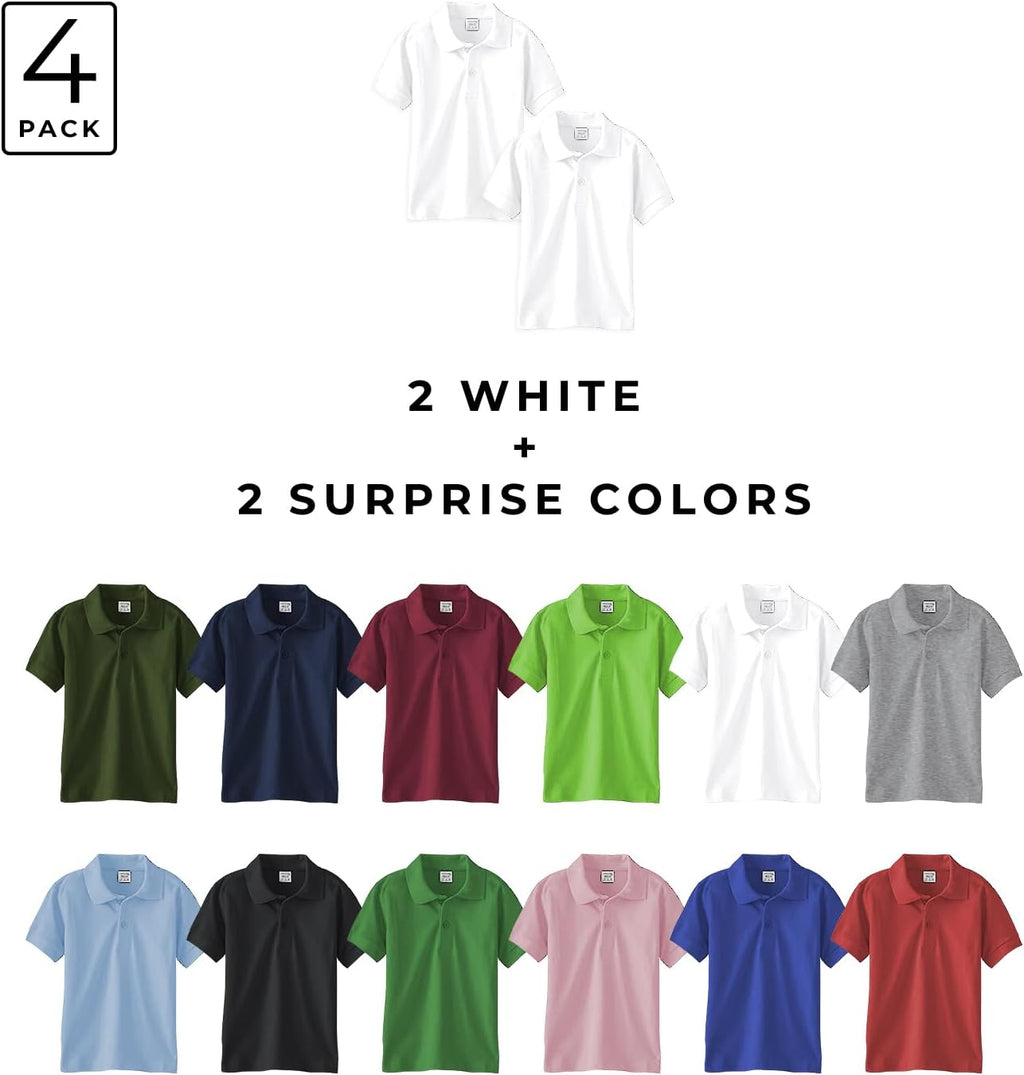 Boys' Short Sleeve Pique Polo Shirts | School Uniform Polo Shirts | 3 & 4 Packs | White & Colors