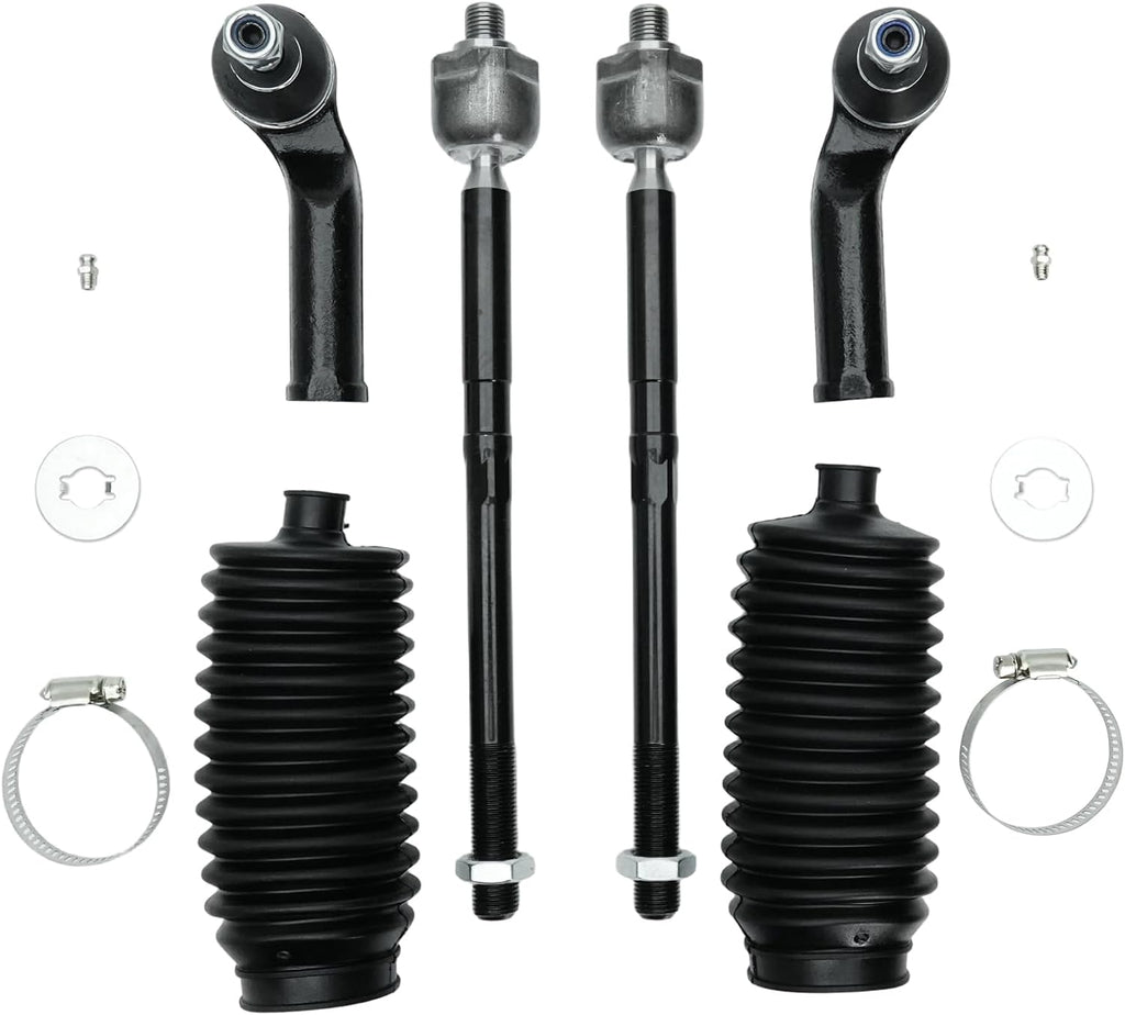 6PCS Front Tie Rod End Kit Inner & Outer fits for Ford Focus 2012-2018, Escape 2013-2019, C-Max 2013-2018, Transit Connect 2014-2018, 4 Tie Rods 2 Boots OE ES800954 ES800955 EV800898 K100184