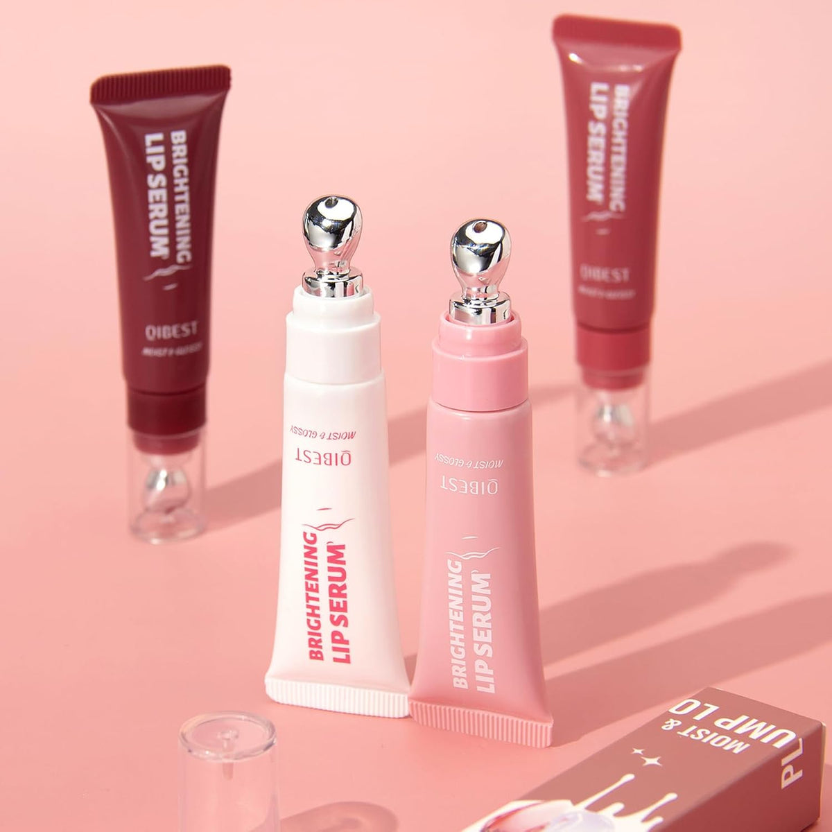 Brightening Lip Serum, Hydrating Glossy Lip Oil with Metal Applicator, Plumping Moisturizing Lip Care Tint