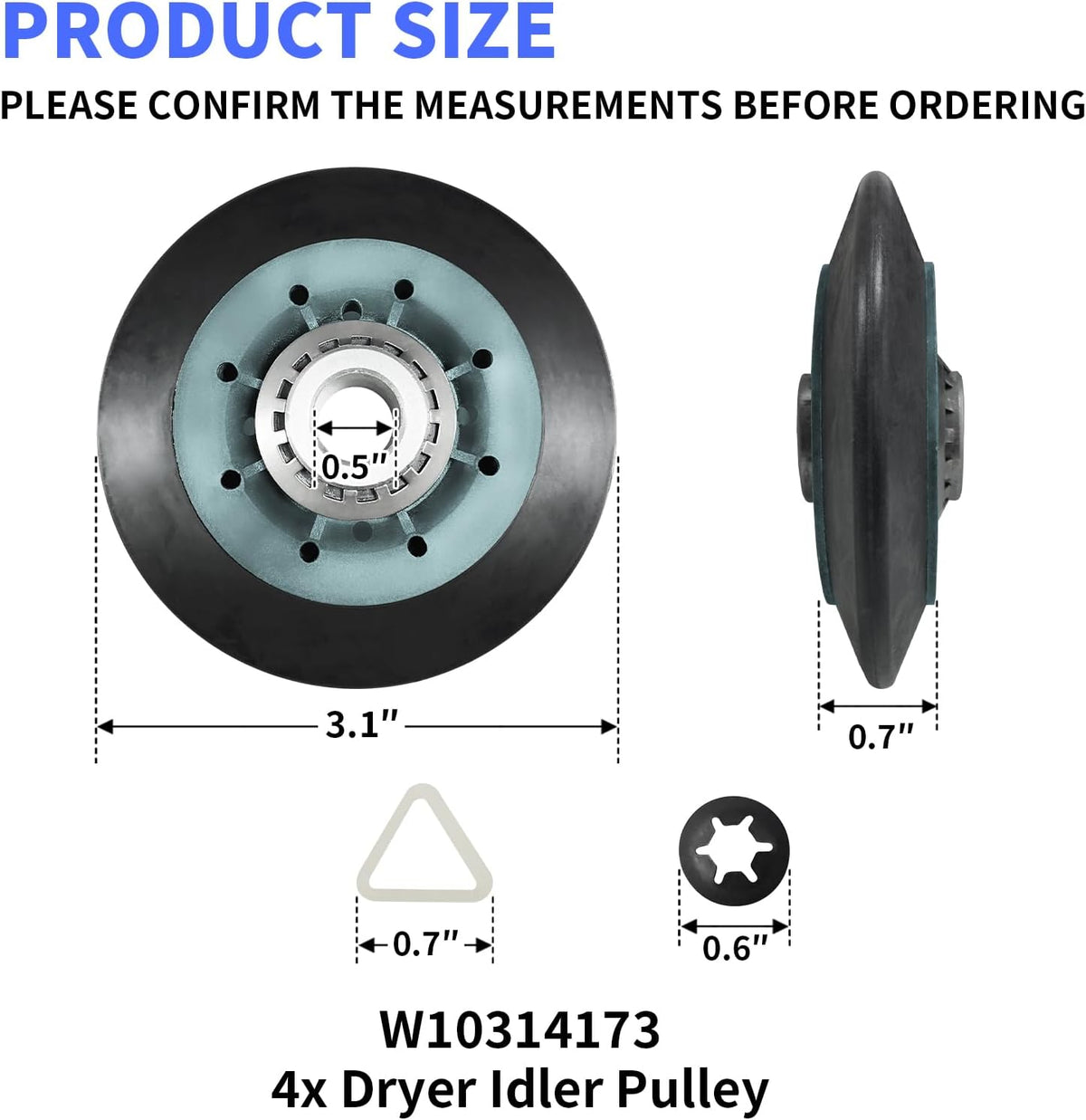 4 Pack W10314173 WPW10314173 Dryer Drum Support Roller Kit