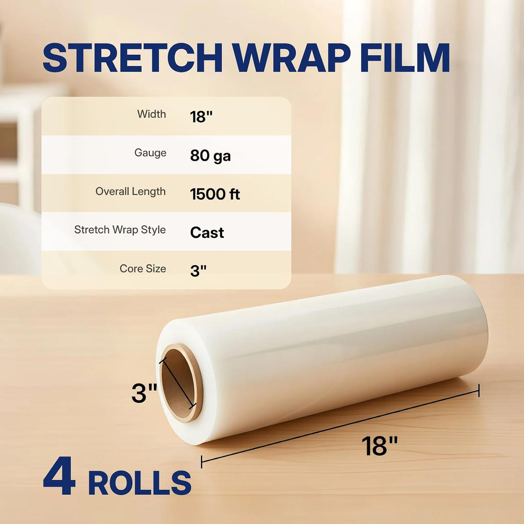 Pallet wrap Stretch Film - Industrial Strength up to 800% Stretch 20 Microns Clear Durable Adhering Packing Moving