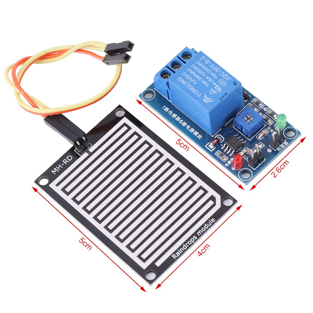Raindrops Sensor, 12V Rain Dectection Module Adjustable Rain Sensor Controller Relay for Weather Monitoring