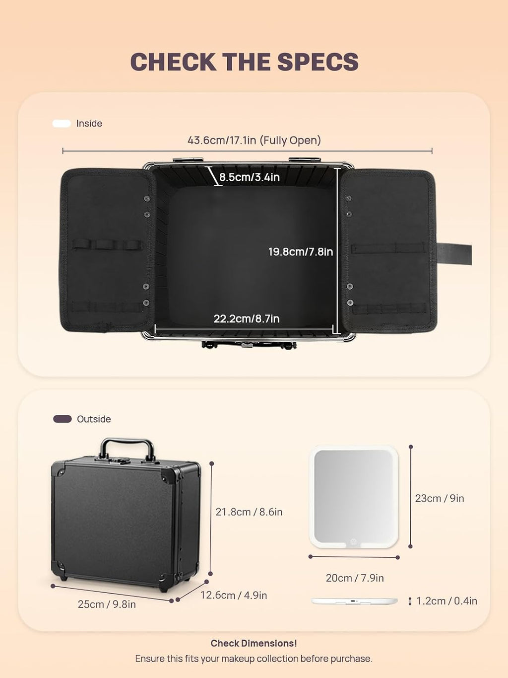Makeup Box with Detachable Magnetic LED Mirror, Travel Train Case | Makeup Organizer, Cosmetic Travel Bag for Women