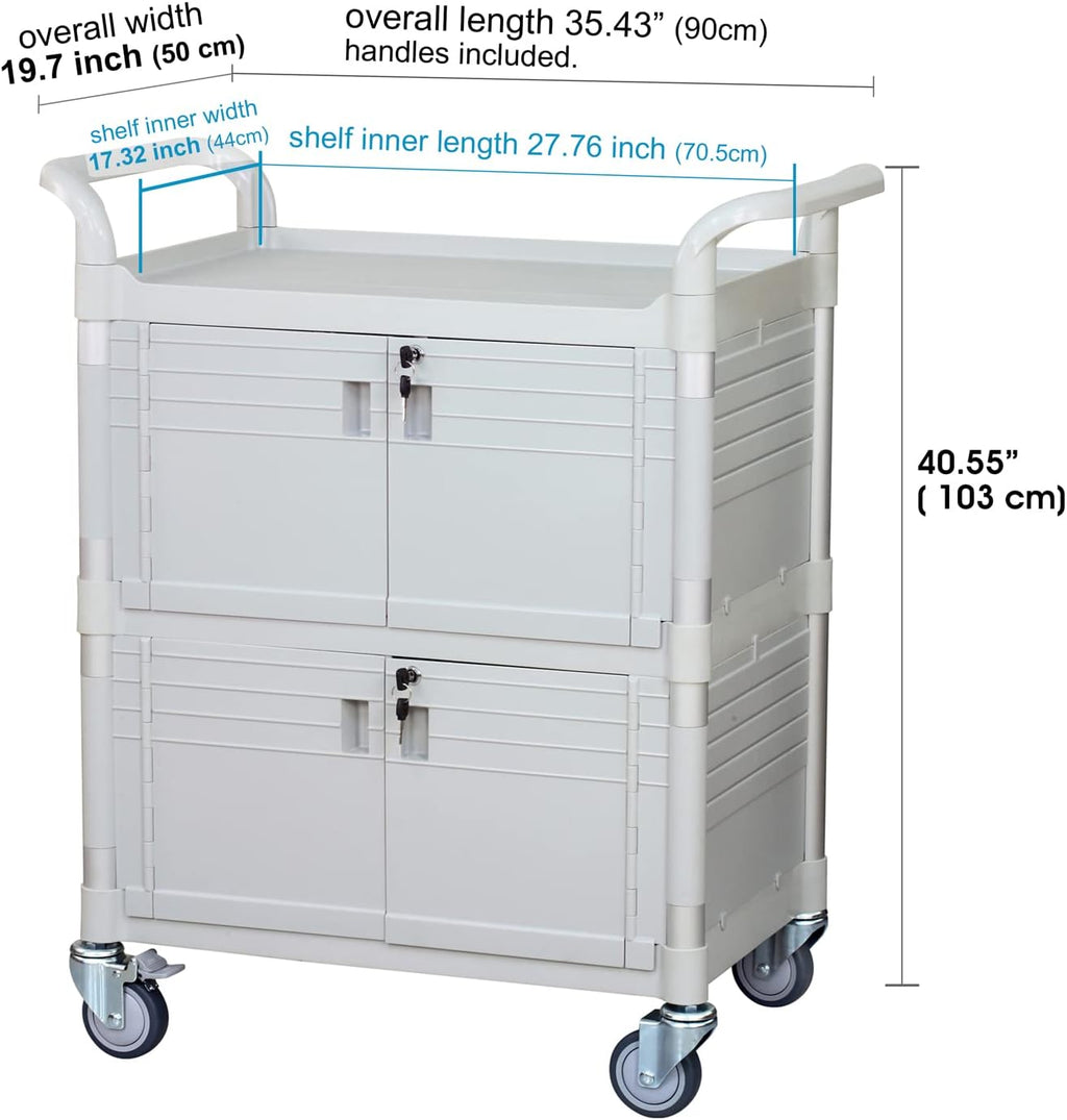 Equip Large Lockable Medical Cart 3 Shelf Hospital Cart Overall Size L34.43xD19.69 inch, JBG-3D2, 606 lbs Load Cap.