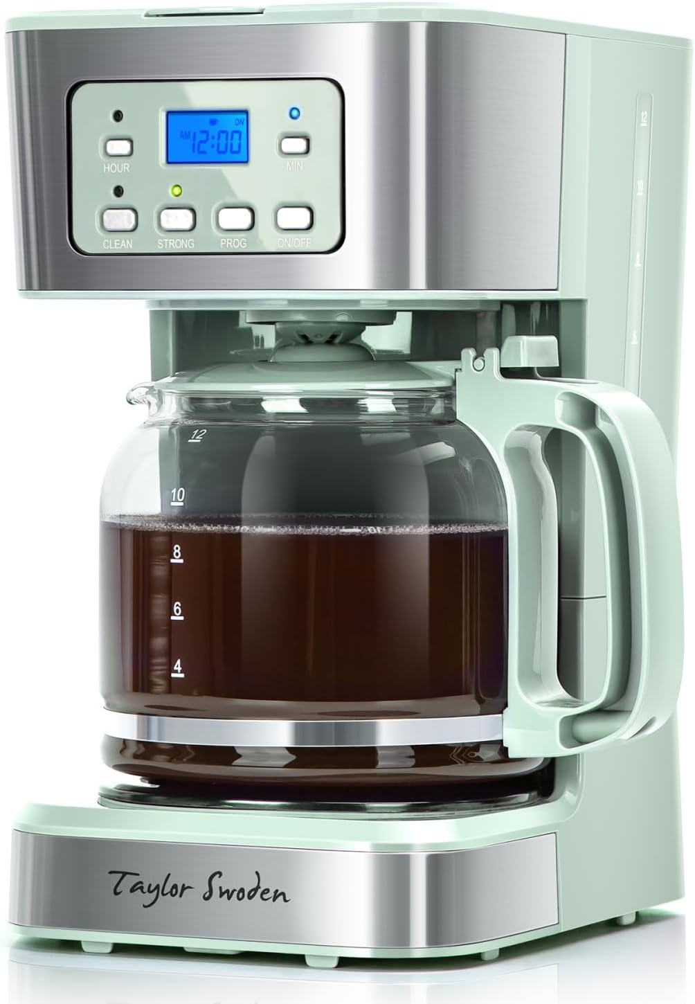12-Cup Programmable Coffee Maker, Green & Stainless Steel | Regular & Strong Brew Drip Coffee Machine for Home and