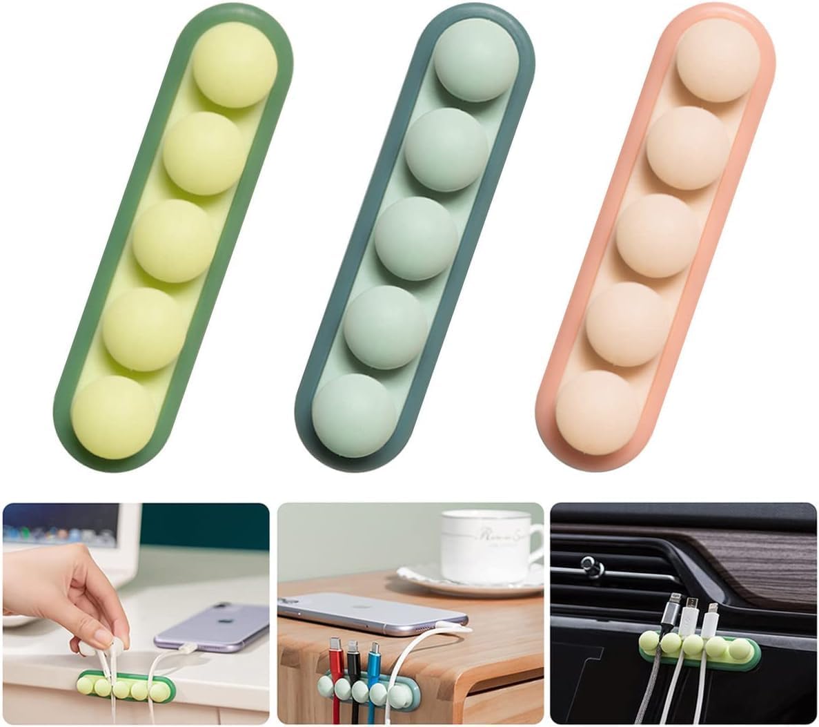 Cute Pea Cable Clips, USB Cable Organizer, Charging Cord Holder, Wire Management for Car Office Desk Workbench