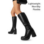 Women's Knee High Platform Heel Boots,Size 8,Black