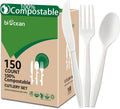 100%Compostable No Plastic Knives Disposable Forks Spoons Plastic Utensils, The Heavyweight Heavy Duty Flatware is